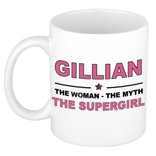 Naam cadeau mok/ beker Gillian The woman, The myth the supergirl 300 ml - Naam mokken