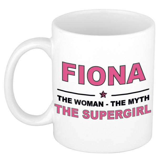 Naam cadeau mok/ beker Fiona The woman, The myth the supergirl 300 ml - Naam mokken