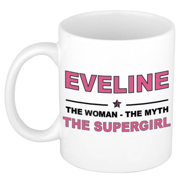 Naam cadeau mok/ beker Eveline The woman, The myth the supergirl 300 ml - Naam mokken