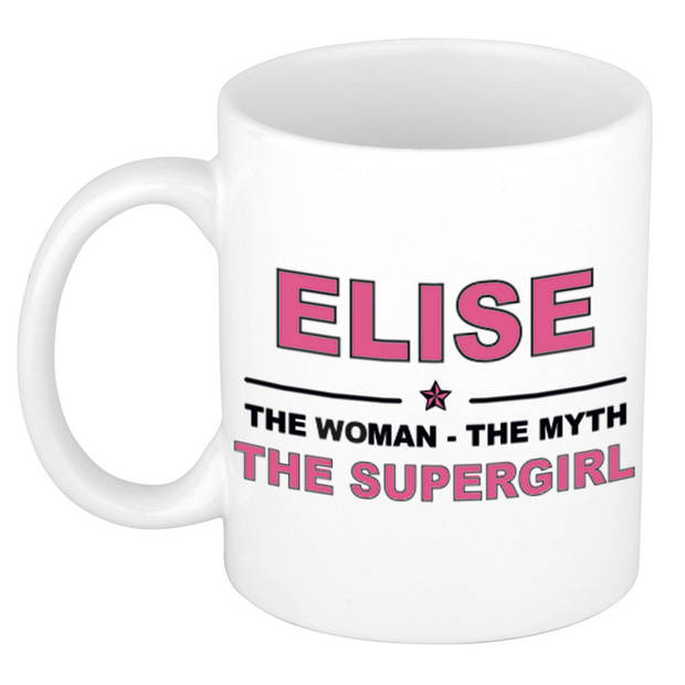 Naam cadeau mok/ beker Elise The woman, The myth the supergirl 300 ml - Naam mokken