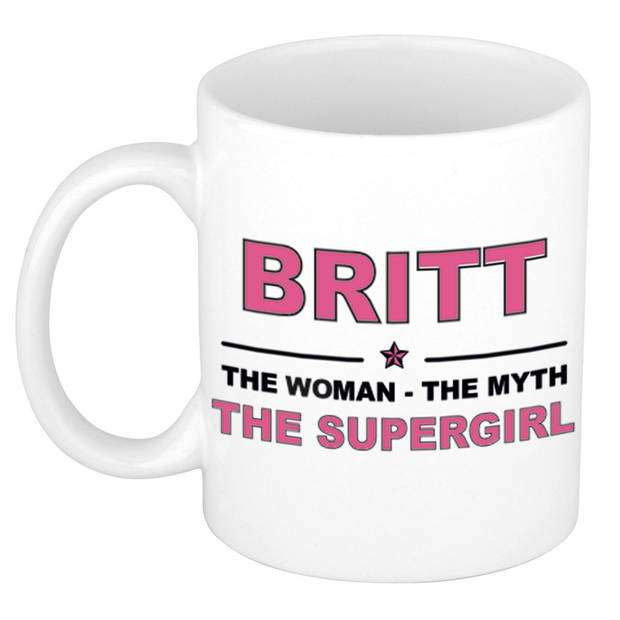 Naam cadeau mok/ beker Britt The woman, The myth the supergirl 300 ml - Naam mokken