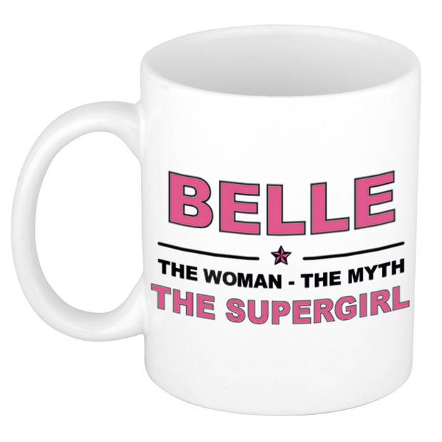 Naam cadeau mok/ beker Belle The woman, The myth the supergirl 300 ml - Naam mokken