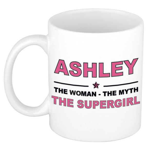 Naam cadeau mok/ beker Ashley The woman, The myth the supergirl 300 ml - Naam mokken