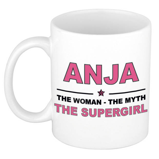 Naam cadeau mok/ beker Anja The woman, The myth the supergirl 300 ml - Naam mokken