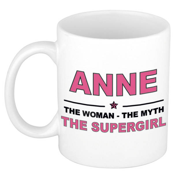 Naam cadeau mok/ beker Anne The woman, The myth the supergirl 300 ml - Naam mokken
