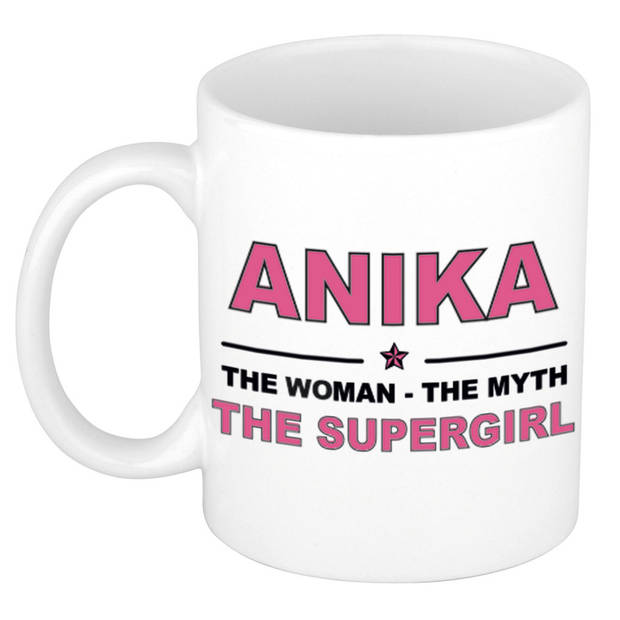 Naam cadeau mok/ beker Anika The woman, The myth the supergirl 300 ml - Naam mokken