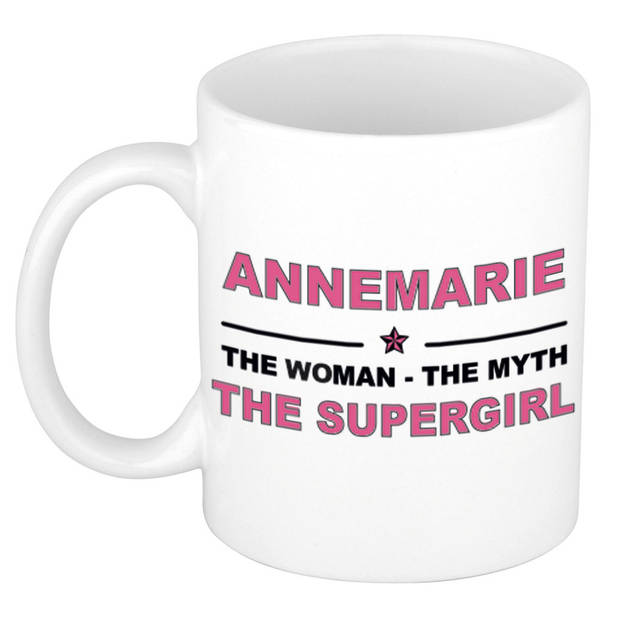 Naam cadeau mok/ beker Annemarie The woman, The myth the supergirl 300 ml - Naam mokken