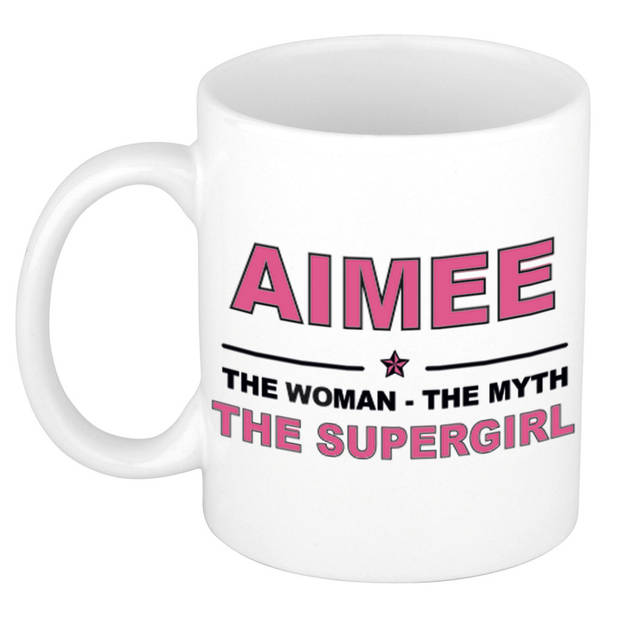 Naam cadeau mok/ beker Aimee The woman, The myth the supergirl 300 ml - Naam mokken