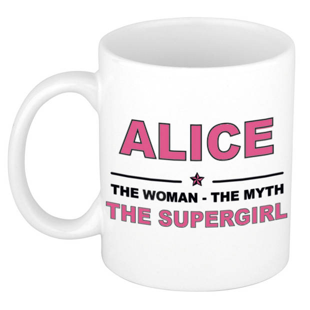 Naam cadeau mok/ beker Alice The woman, The myth the supergirl 300 ml - Naam mokken