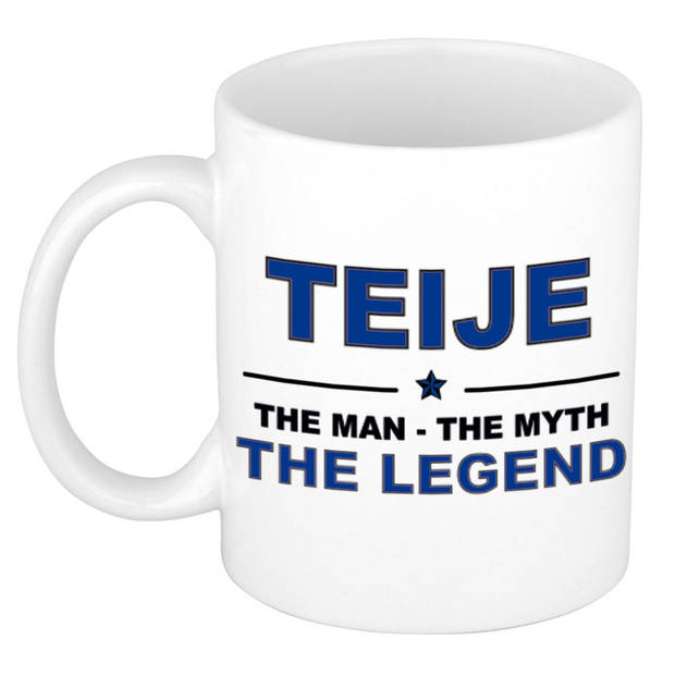 Naam cadeau mok/ beker Teije The man, The myth the legend 300 ml - Naam mokken
