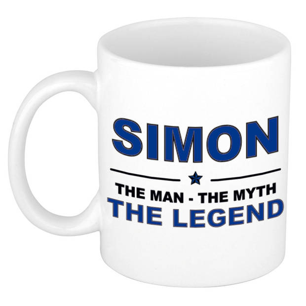 Naam cadeau mok/ beker Simon The man, The myth the legend 300 ml - Naam mokken