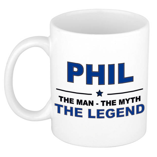 Naam cadeau mok/ beker Phil The man, The myth the legend 300 ml - Naam mokken