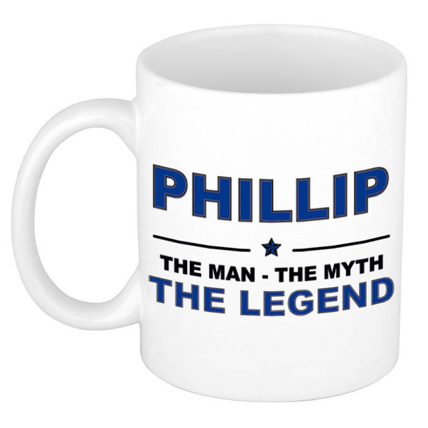 Naam cadeau mok/ beker Phillip The man, The myth the legend 300 ml - Naam mokken