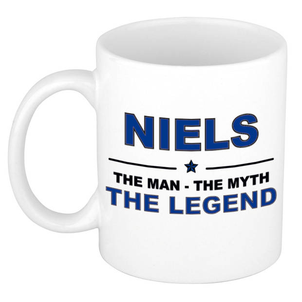 Naam cadeau mok/ beker Niels The man, The myth the legend 300 ml - Naam mokken