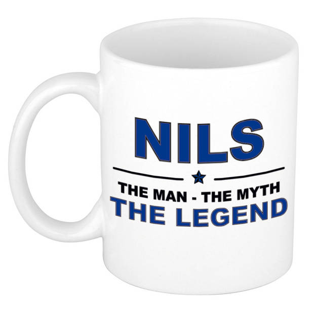 Naam cadeau mok/ beker Nils The man, The myth the legend 300 ml - Naam mokken