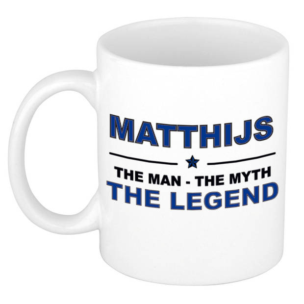 Naam cadeau mok/ beker Matthijs The man, The myth the legend 300 ml - Naam mokken