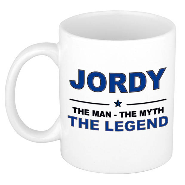 Naam cadeau mok/ beker Jordy The man, The myth the legend 300 ml - Naam mokken