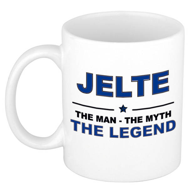 Naam cadeau mok/ beker Jelte The man, The myth the legend 300 ml - Naam mokken