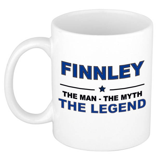 Naam cadeau mok/ beker Finnley The man, The myth the legend 300 ml - Naam mokken