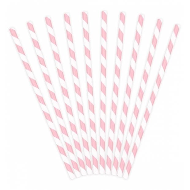 Partydeco drinkrietjes gestreept - papier - roze/wit - 10x stuks - Drinkrietjes