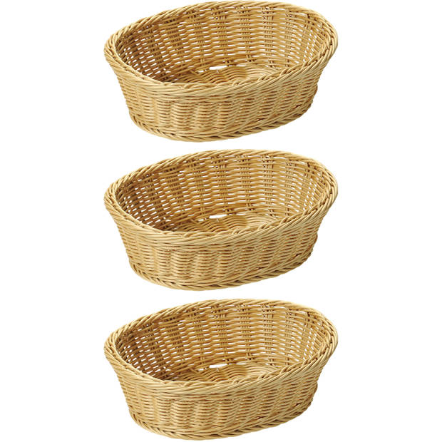 3x Ovalen fruitmandje/broodmandje 23 x 29 x 9,5 cm gevlochten riet uiterlijk - broodmand