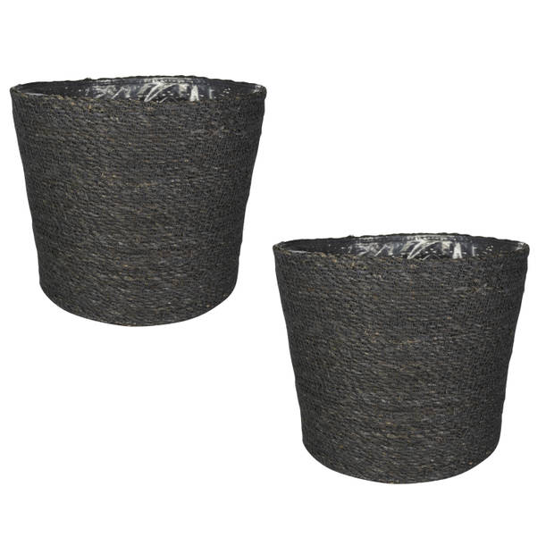 Set van 2x stuks plantenpot/bloempot van jute/zeegras diameter 30 cm en hoogte 26 cm grijs - Plantenpotten