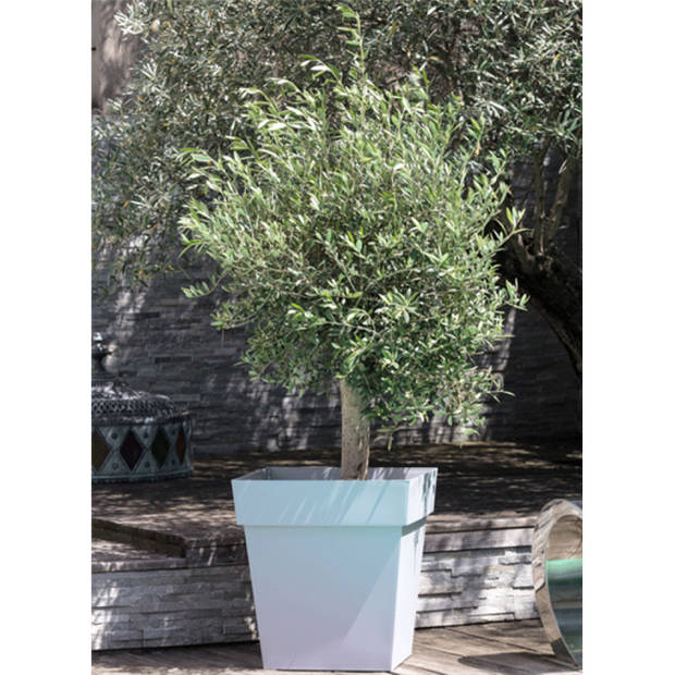 Bloempot Toscane vierkant kunststof grijs L39 x B39 x H39 cm - Plantenpotten
