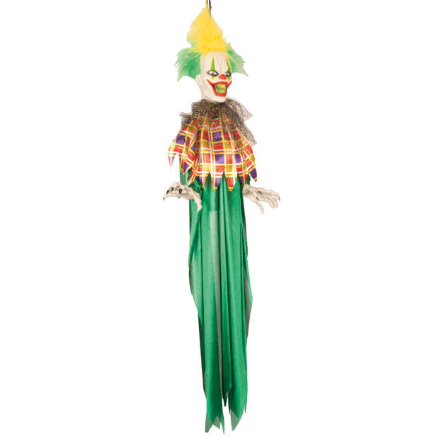 Hangdecoratie pop bewegende horror clown groen 100 cm - Halloween poppen