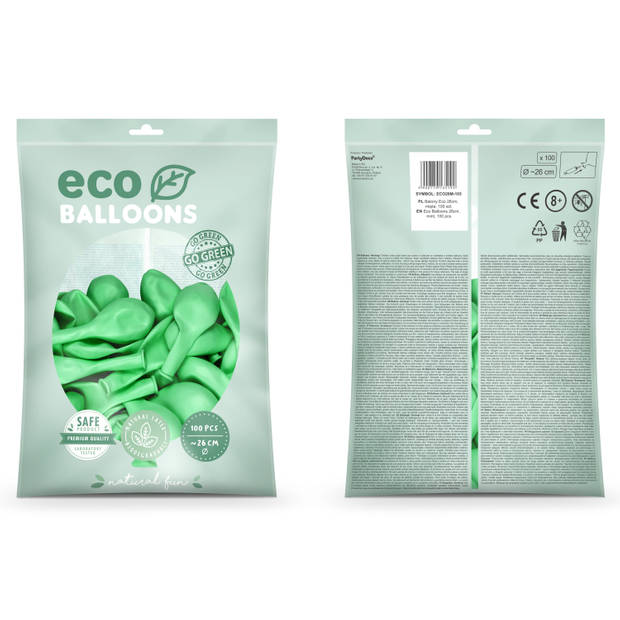 100x Mintgroene ballonnen 26 cm eco/biologisch afbreekbaar - Ballonnen