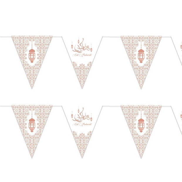 Suikerfeest/offerfeest versiering metallic papieren vlaggenlijn wit/rose goud 3 meter - Vlaggenlijnen