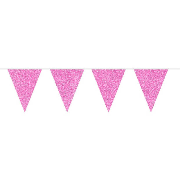 2x Eenhoorns thema vlaggenlijnen print en roze glitters kinderfeestje/kinderpartijtje versiering/decoratie - Vlaggenlijn