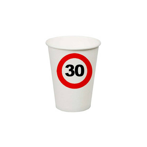 30 jaar leeftijd thema bekers - 8x stuks - stopbord thema - verjaardag/feest - karton - Feestbekertjes