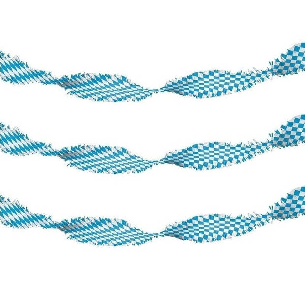 3x Bierfeest crepepapier slingers blauw/wit 6 meter - Feestslingers