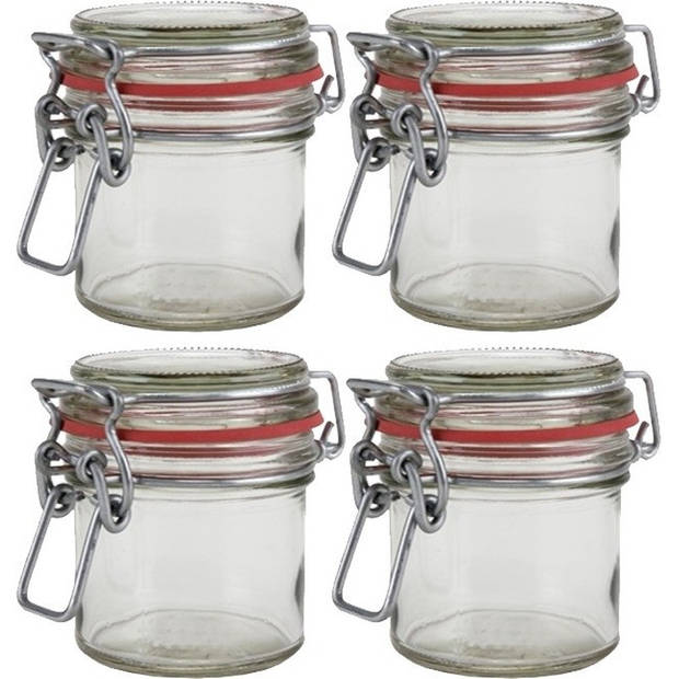 4x Glazen confituren mini pot/weckpot 100 ml met beugelsluiting en rubberen ring - Weckpotten