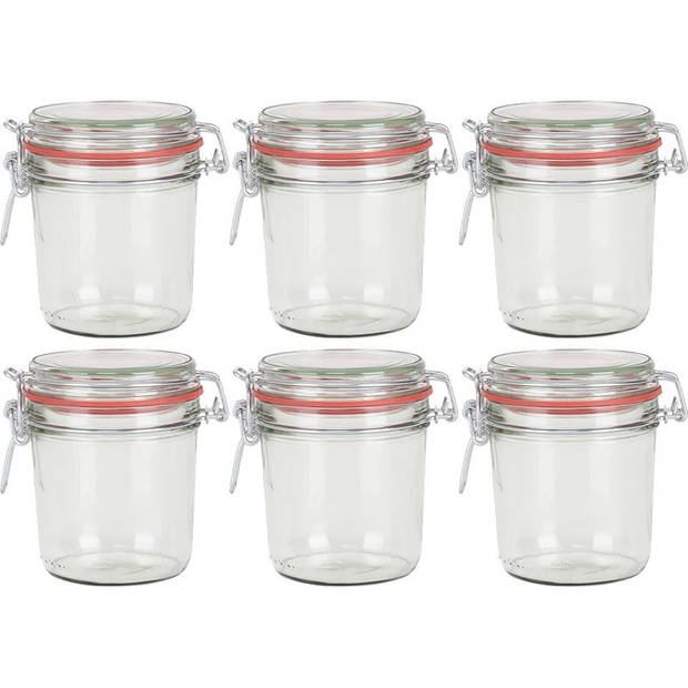 6x Glazen confituren pot/weckpot 400 ml met beugelsluiting en rubberen ring - Weckpotten