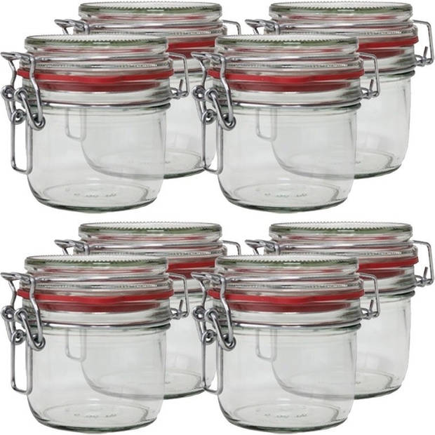 8x Glazen confituren pot/weckpot 200 ml met beugelsluiting en rubberen ring - Weckpotten