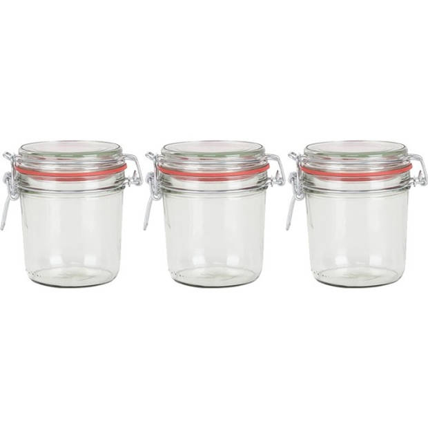 3x Glazen confituren pot/weckpot 400 ml met beugelsluiting en rubberen ring - Weckpotten