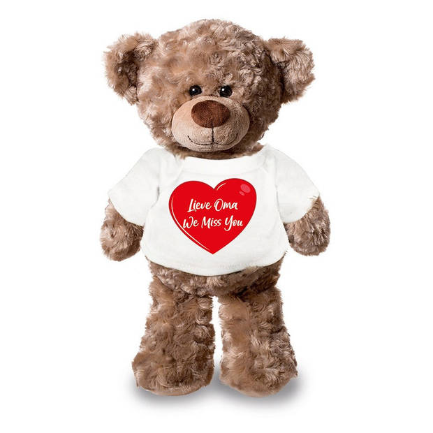 Lieve oma we miss you pluche teddybeer knuffel 24 cm met wit t-s - Knuffelberen