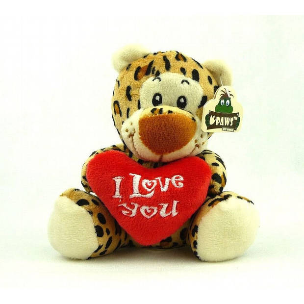 Pluche I love you luipaard knuffel bruin 14 cm speelgoed - Knuffeldier