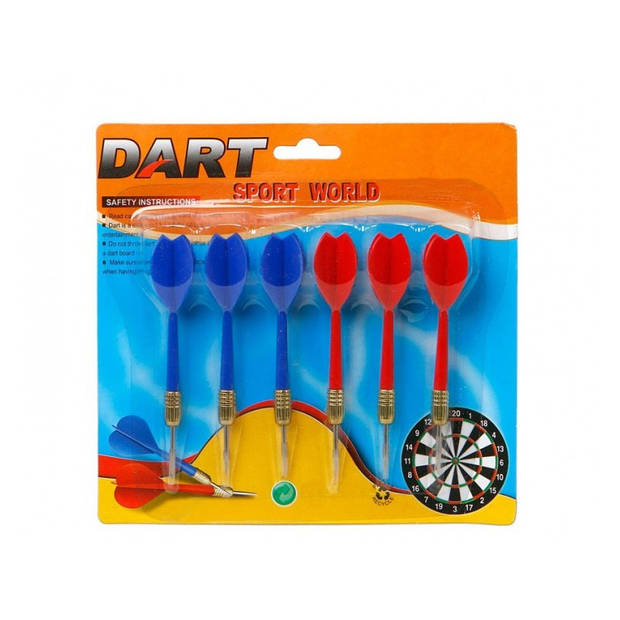 6x Dartpijltjes rood en blauw 11,5 cm sportief speelgoed - Dartpijlen