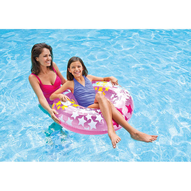 Intex opblaasbare roze zwemband/zwemring sterrenprint 91 cm - Zwembanden