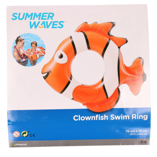 Oranje clownvis opblaasbare zwemband/zwemring a66 x 72 x 15 cm kids speelgoed - Zwembanden