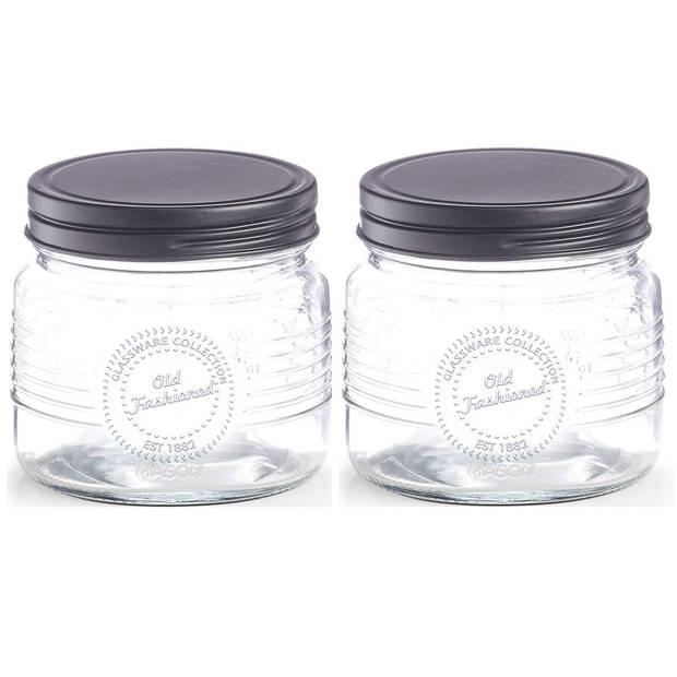 2x Glazen voorraadpotten/bewaarpotten 420 ml Old Fashioned 10 x 9 cm - Voorraadpot