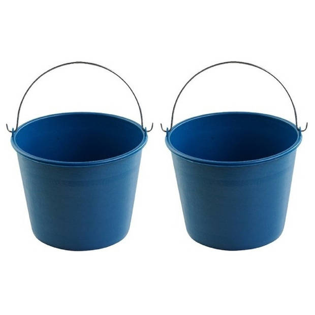 2x Blauwe schoonmaakemmers/huishoudemmers 6 liter 23 x 17,5 cm - Emmers