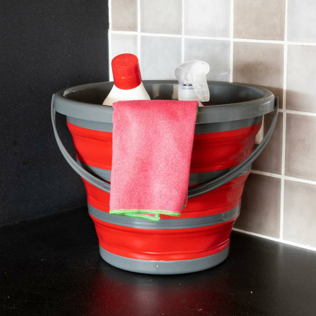 Dirt Devil inklapbare emmer - rood/grijs - 10 liter - opvouwbaar - Emmers