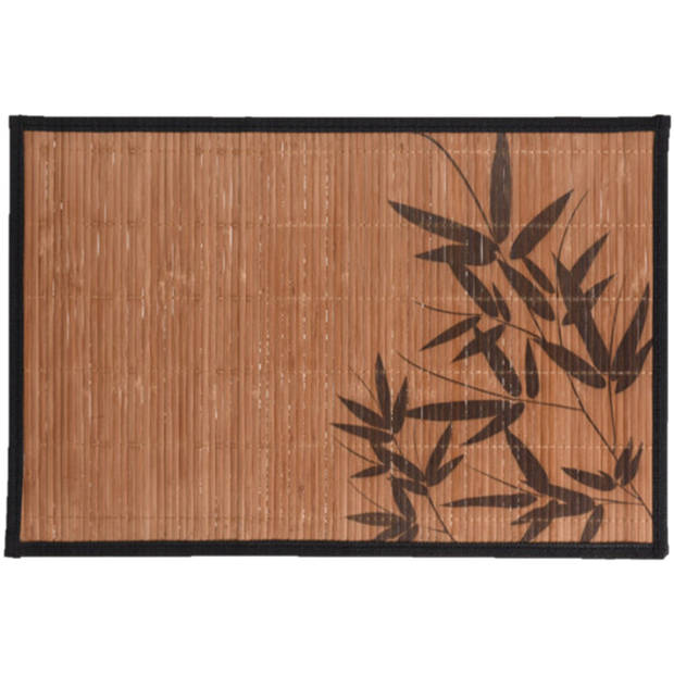 6x stuks rechthoekige placemats 30 x 45 cm bamboe bruin met zwarte bamboe print 3 - Placemats