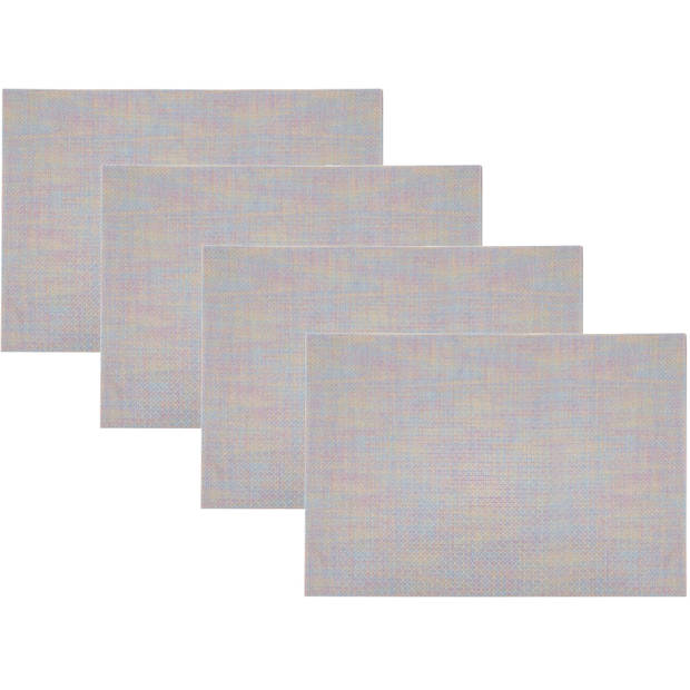 6x Rechthoekige placemats metallic pasteltinten geweven 30 x 45 cm - Placemats