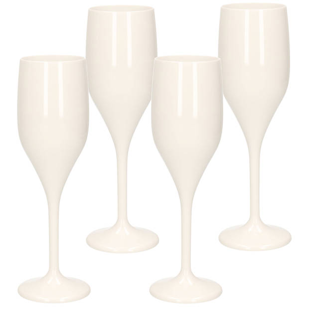 Set van 10x stuks champagneglazen/prosecco flutes wit 150 ml van onbreekbaar kunststof - Champagneglazen