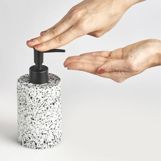 Zeeppompje/dispenser - kunststeen - terrazzo - 8 x 17 cm - Zeeppompjes