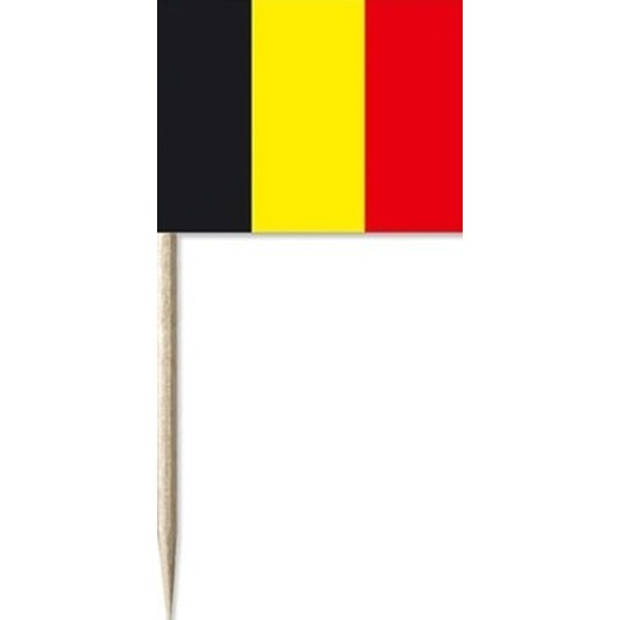 100x Vlaggetjes prikkers Belgie 8 cm hout/papier - Cocktailprikkers